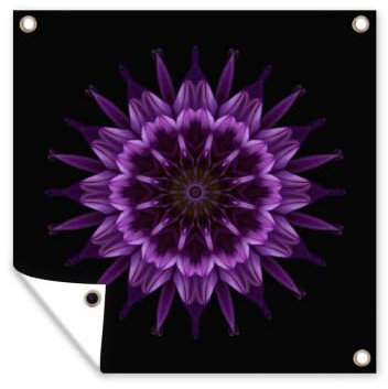 MuchoWow Outdoor-Poster Poster Wanddeko draußen Deko Garten Gartenposter 100x100 cm Mandala lila Dahlie