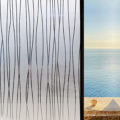 Hoonng Fensterfolie Blickdicht Selbsthaftend Motiv Welle Sichtschutz 90x200cm