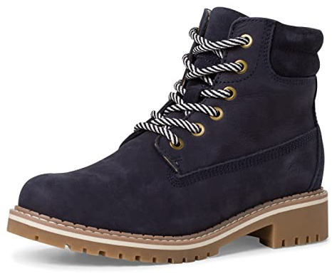Tamaris Damen Schnürstiefel, Frauen Stiefel,Wechselfußbett,DUOtex,wasserabweisend,warm gefüttert,halbstiefel,schnürung,Boots,Navy,40 EU