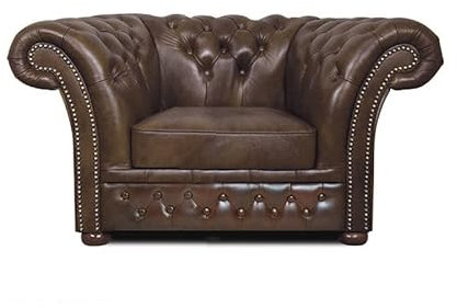 Chesterfield Fåtölja Winfield Basic Lyxigt läder | 2–4 veckors leveranstid (Cloudy Dark Brown)