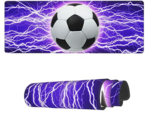 Famame Laptop-Mauspad mit Fußball-Lightning-Schreibtischunterlage mit genähten Kanten, 80 x 30 cm, rutschfest, große Tastatur, Gummi-Schreibtischunterlage für Büro und Zuhause