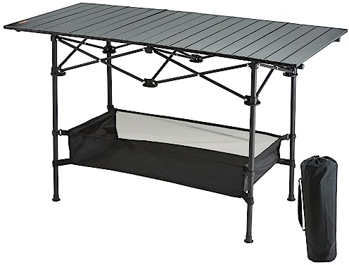 VEVOR Mesa de Camping 115x55x70 cm Carga de 100 kg Mesa Plegable Ligera para Exteriores Bandeja de Aleación de Aluminio y Tubo de Acero con Bolsa de Transporte para Playa Pícnic Barbacoa Senderismo