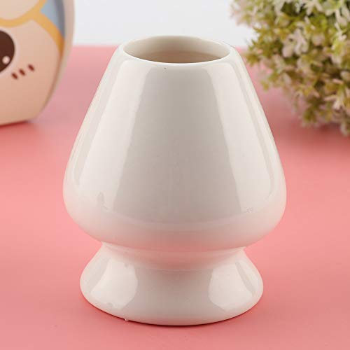 Matcha-Schneebesen, Bambus-Matcha-Chasen für Teeservice, Zubehör, Chasen-Ständer, 1-teiliger Matcha-Schneebesen, Ständer, Keramikhalter für (Weiss)