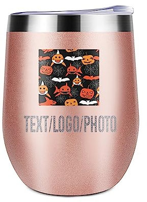 Miujonvy Weinglas Tumbler mit Deckel Bilder hinzufügen/Text Doppelwand Vakuum Edelstahl Reisebecher für Coffeegolden