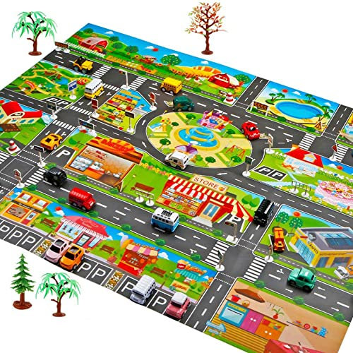 Kyaoayo Autoteppich für Kinder, Spielmatte City Life, Teppich Straße, 100×130cm / 39.3in×51.1in, für Schlafzimmer und Spielzimmer
