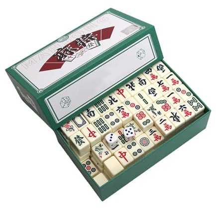 XPJBKC Mini Gioco di Mahjong Tradizionale Cinese - Set da Tavolo Portatile Con 144 Piastrelle per Famiglie e Viaggi