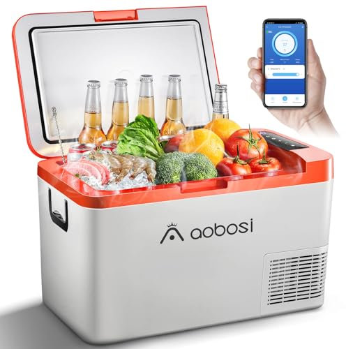 AAOBOSI 25L Glacière à Compresseur, Glacière Electrique, 12 V/24V et 100-240 V, -20℃ à 20℃, Pour Voiture, Camion, Bateau, Camping-Car, Contrôle WiFi