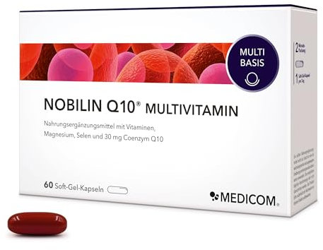Medicom – Nobilin Q10 Multivitamin für Energie, Vitalität & Zellschutz, 30 mg Coenzym Q10 pro Kapsel, Vitamine B1, B2, B6 und B12 – 60 Soft-Gel-Kapseln