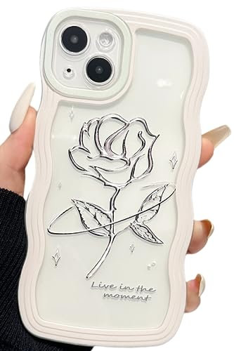 UICEAM Cover per iPhone 12 Mini, trasparente, motivo floreale, per donne e ragazze, con graziosi fiori ondulati, morbida, antiurto, per iPhone 12 Mini, 13,7 cm, colore: rosa/bianco