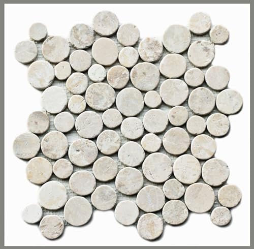 1qm Mosaikfliesen Kieseloptik Marmor Stein Münzen Bodenfliesen Badfliesen Naturstein Fliesen Lager Verkauf Stein-mosaik Herne NRW (Weiß (white))