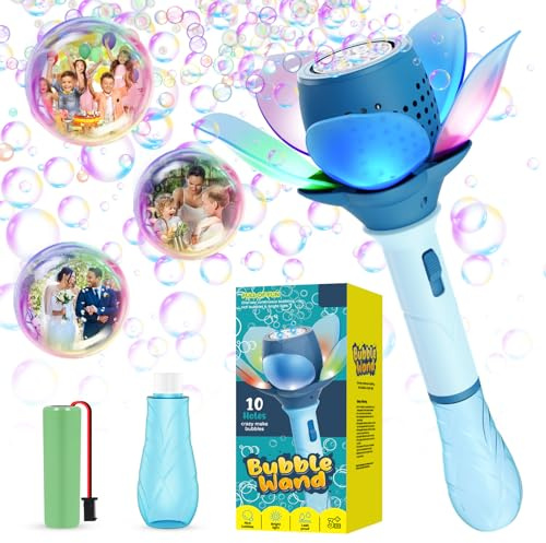 Panamalar Electric Bubble Wand for Kids, Light Up Flower Bubble Machine with Lights/Rechargeable Battery/120ml Solution, Automatic Bubble Blower Toys 10000+ Bubbles/Min for Outdoor Party Wedding