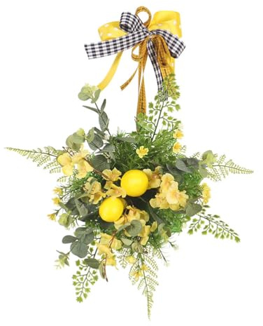 IMIKEYA Runde Wandgirlande Herbst Haustür Herbstkranz Gefälschter Kranz Für Die Wand Türkranz Aus Grünem Blatt Tür Obstkranz Künstlicher Türkranz Blumenanhänger Plastik Zitrone