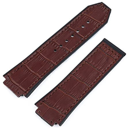 EZZON 25 x 19 mm Kuh-Echtleder-Gummi-Silikon-Rückseite, Uhrenarmband für Hublot-Armband für Big Bang Zubehör, Schmetterlingsschnalle, braun, Without Buckle