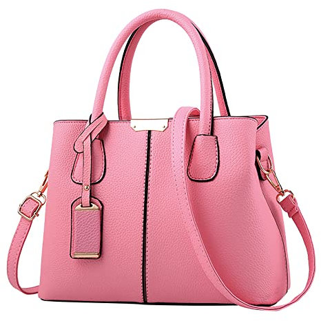 Generic Taschen Design Handtasche für Frauen Geräumige Handtaschen Damen Geldbörse Satchel Schultertasche Tote Ledertasche Lederfett Schwarz Für Taschen (Pink, One Size), DVMZw09hW