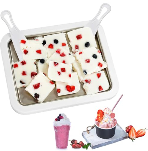 Macchina Gelato Istantaneo, ZoneYan Rolled Ice Cream Maker con 2 Spatoles, Piastra Fredda per Gelato, Ice Cream Roll Machine, Gelatiera Manuale per Gelato Fatta in Casa, Yogurt Congelato, Sorbetto