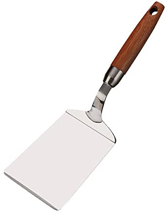 Stainless Steel BBQ Plate Grill Scraper Pancake Spatula-Food Grade Shovel 403,Versatile Scraper, 8.5cm Large Shovel Surface with Wood Handle