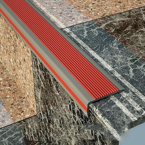 Medicle Treppe Kantenband Treppenkantenprofil, L-förmiges, rutschfestes Sicherheitsband, selbstklebendes Treppenkantenprofil, rutschfeste Stufen für Außen- oder Innentreppenkanten-Red||5cmx2.5cmx1m