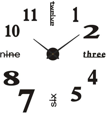 YUNYODA Orologio da parete 3D grande, fai da te, numeri romani, parole, decorazione da parete, senza ticchettio, per soggiorno, cucina, ufficio