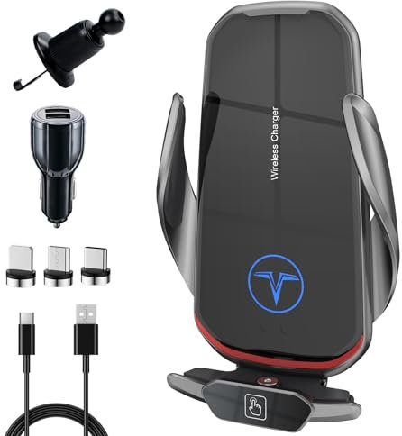 Olycism Support téléphone Voiture 15W Chargeur sans Fil Support téléphone Portable Voiture avec Fonction Ventilation Support téléphone Voiture avec Fonction de Charge avec 3 Types d'aimants