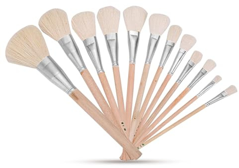 11 PCS Blending Brushes for Acrylic Painting, Wooden Handle Paint Brush Goat Hair Mop Brushes for Artist Crafts Acrylic Watercolor Oil Painting Face Body Art (11 Sizes)