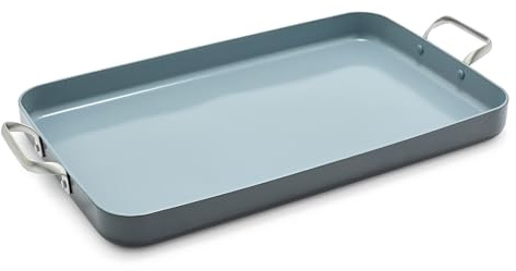 GreenPan Valencia Pro Ceramic Nonstick 18 x 11 Double Burner Griddle Pan, Hard Anodized PFAS-Free, Induction Ready Cookware, Compatible on All Cooktops, Dishwasher Safe, Oven Safe to 600F, Gray
