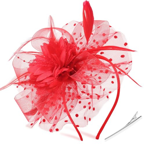 DRESHOW Fascinators Hut Feder Stirnband Damen Fascinators Tee Party Kopfbedeckung mit Clip Blume Stirnband für Mädchen & Damen