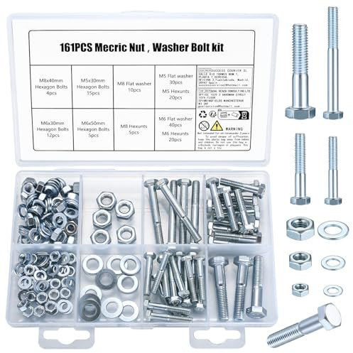 Kit Boulons et Écrous M5 M6 M8 - 161 Pièces, Vis Bouton à Tête Hexagonale, Rondelles Inclus
