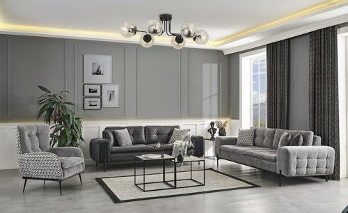 Generisch Sofa & Couch 3+3+1 Puffy sofagarnituren wohnlandschaft mit schlaffunktion Wohnzimmer Sofa Schlafsofa Neu Grau