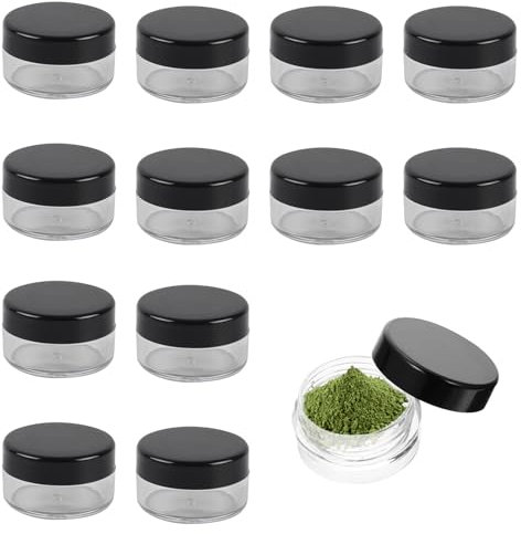 12PCS Black Travel Toiletries Jars - 10Gram/10Ml Sample Pots with Lids - Mini Round Cosmetic Containers for Makeup