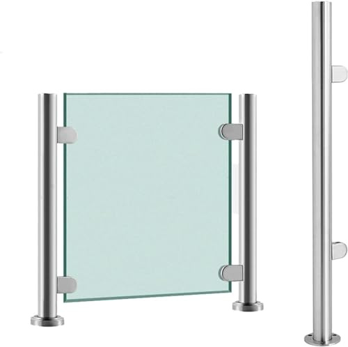 Geländerpfosten Glas Geländersystem 65cm - 105cm Edelstahl Balkongeländer Pfosten Rundes Glasgeländer Glasklemme Glashalter Balustradenpfosten Für Außentreppen Balkone(Color:End Post,Size:65cm)