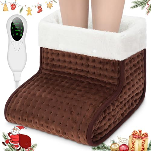 Biutee Foot Warmer with 10 Temperature Levels, Electric Feet Warmer with Washable Inner Lining, Fast Heating from 30℃ to 60℃, Electric Heater with Timing Settings, Christmas New Year Gift, Brown