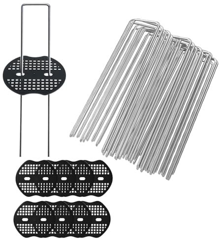 KPYZLBD Unkrautvlies Erdanker Bodenanker, 60 Erdnägel + 40 Pufferscheibe, U-Erdnägel aus Verzinktem (150 x 40mm, Ø2,5mm) für Unkrautfolie Kunstrasen wasserdichte Plane AußenzeltStabile