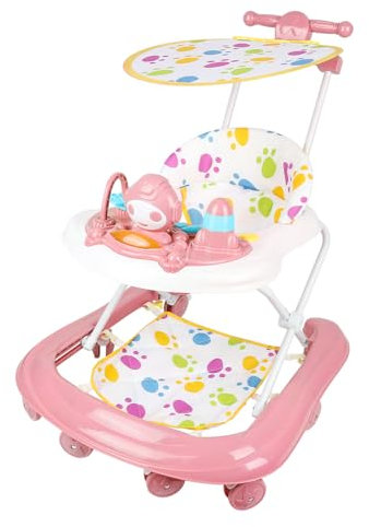 2 in 1 girello per bambini, pieghevole, regolabile in altezza, anti-ribaltamento con ruote silenziose a 360°, vassoio per pasti e vassoio per attività musicali rimovibili, 6 mesi e più