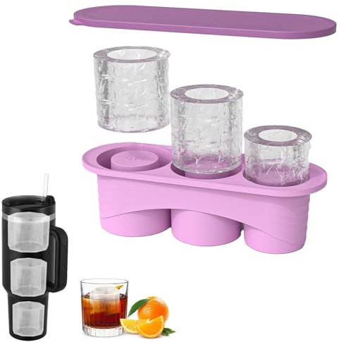 Toyone Stanley Cup Eiswürfelform – Silikon Eiswürfelbehälter mit Deckel, 3-Fach Eiswürfelschale für 40 Oz Tumbler, Whisky, Cocktails & Mehr（Lila）