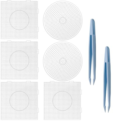 POPAPIE 6 Plantillas de Perlas de Plancha, Placas de Cuentas para Plancha, Plantillas de Cuentas de 5 mm Transparentes Beads con 2 Pinzas para Niños Artesanía