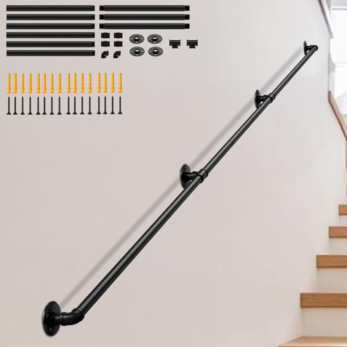 LIANTRAL 3M Stair Handrail for Indoor & Outdoor, Non-Slip Wrought Iron Banister with Industrial Design, Heavy Duty Safety Wall Mounted Banister Handrails for Elderly, Kids, Disabled