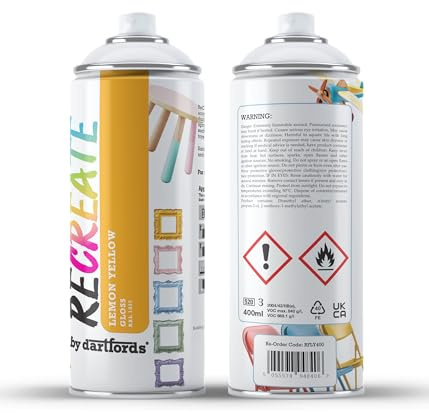 RECREATE Lemon Yellow Gloss Spray Paint for Wood, Metal, Plastic | Quick Drying, Smooth, Durable, Easy-to-Apply | Suitable for Indoor / Outdoor | For Furniture, Craft, Doors, Ornaments, Pots, Frames