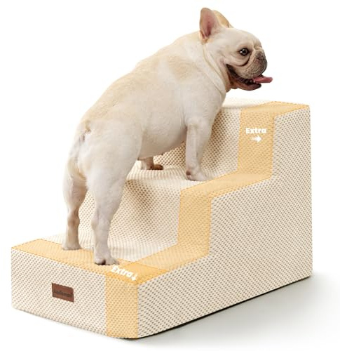 Aodisman Dog Stairs for Small Dogs & Cats, 3-Step Extra Wide Non-Slip Pet Steps for Couch Sofa and Chair, Beige, 15.7 H