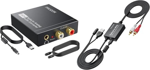 PROZOR 192Khz DAC Convertitore Audio Digitale ad Analogico con Cavo Ottico Adattatore Digitale SPDIF + DAC 2.1m SPDIF a RCA, 192KHz/24bit Adattatore Ottico Toslink a AV, Convertitore Audio Digitale