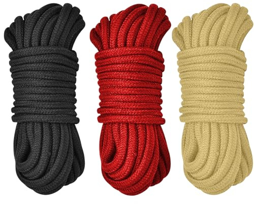 10 Metres Soft Cotton Rope Cord - 3pack 8mm Thick Black Rope Twisted,Strong Multifunctional Nylon for Crafts Decoration Washing Line Camping Hanging Curtain, Camping Outdoor Multipurpose Utility