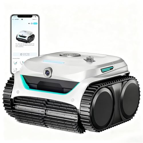 WYBOT C2 Vision-A Wireless Pool Robot Battery with AI Camera, 8 Modes, Strong Suction Power, Dual Filter, Waterline, Pool Robot Battery Wall and Floor, App White