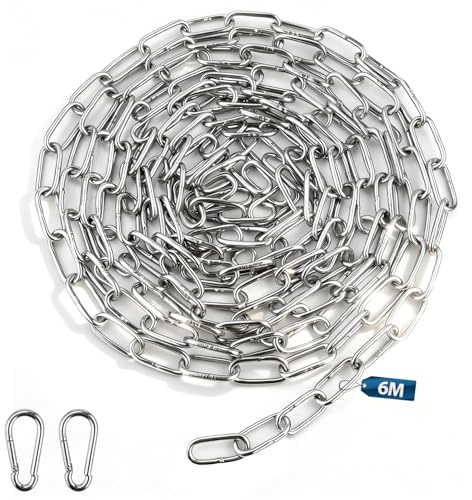 msymsyu Metallkedja, 6 m, kedja i rostfritt stål, metervara, 2 mm, stålkedja, länkkedja, 1 styck, metallkedjor, rostfritt stålkedja för tvättkedja, hundkedja, gunga, hängstol, svängkedja
