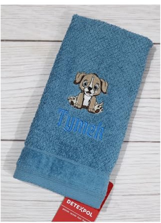 Generisch Personalisierter Kinderhandtuch 30x50 cm mit Name & Motiv – Handtuch für Kindergarten & Kita – Geschenk für Jungen & Mädchen (Blau)