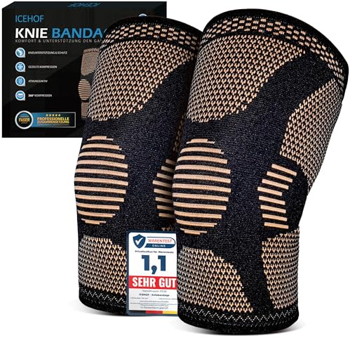 ICEHOF Knäbandage män och kvinnor med kopparjoner – 360° kompression, halkskydd och andas – knästöd knäskydd bandage knä – stabilisering för menisker, artros – 1 par (XL)