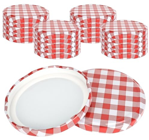 YHNDECO 20 Pcs Twist-Off Replacement, 82mm Mason Jar Lids, Jam Jar Lids for Bottles Jam Drinks Wide Mouth Canning Jar Mason Jar Lug Four Iron Yogurt (Gingham Red)