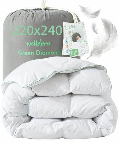 Welldora Edredón Invierno Verano de Plumas para Cama de 180 x 200 | 100% Edredón Nórdico de Plumas y Plumón Extrasuave | Médicamente Probado, Oeko-Tex, Hipoalergénico | Certificado RDS | 260 x 240 cm