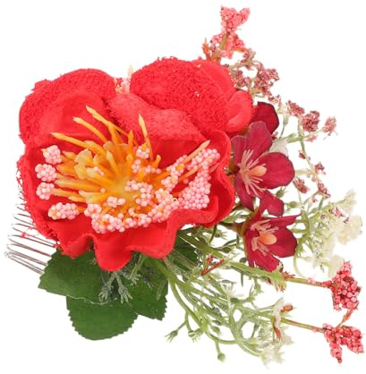 NULYLU Natural-style Floral Hair Comb Vintage Red Sparkly Updo Hair Accessories for Women Girls Side Combs Clips