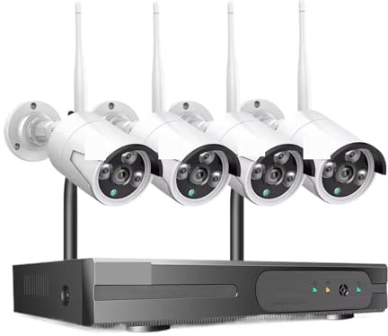 WAFOHSR Di Sicurezza Con Telecamera CCTV WiFi Da 3/5 MP, Set Telecamere Bullet Visione Notturna A Infrarossi, Sorveglianza Wireless NVR 10 Canali Rilevamento Del Movimento(1T)