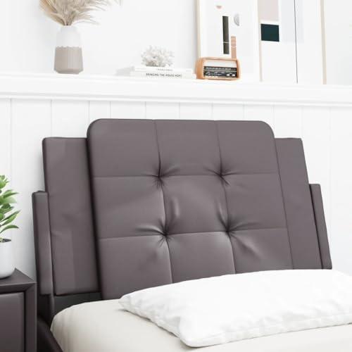 Mandloder Zadar Kopfteil-Kissen, 90 cm Bett-Rückenpolster aus Grauem Kunstleder, Komfortables Wandkissen mit Schaumstofffüllung, Langlebiger Wandschutz für Schlafzimmer-Betten