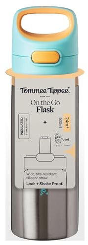 Tommee Tippee On The Go Insulated Straw Bottle 24m+ Stainless Steel | 500ml, Easy-Hold Handles for Little Hands